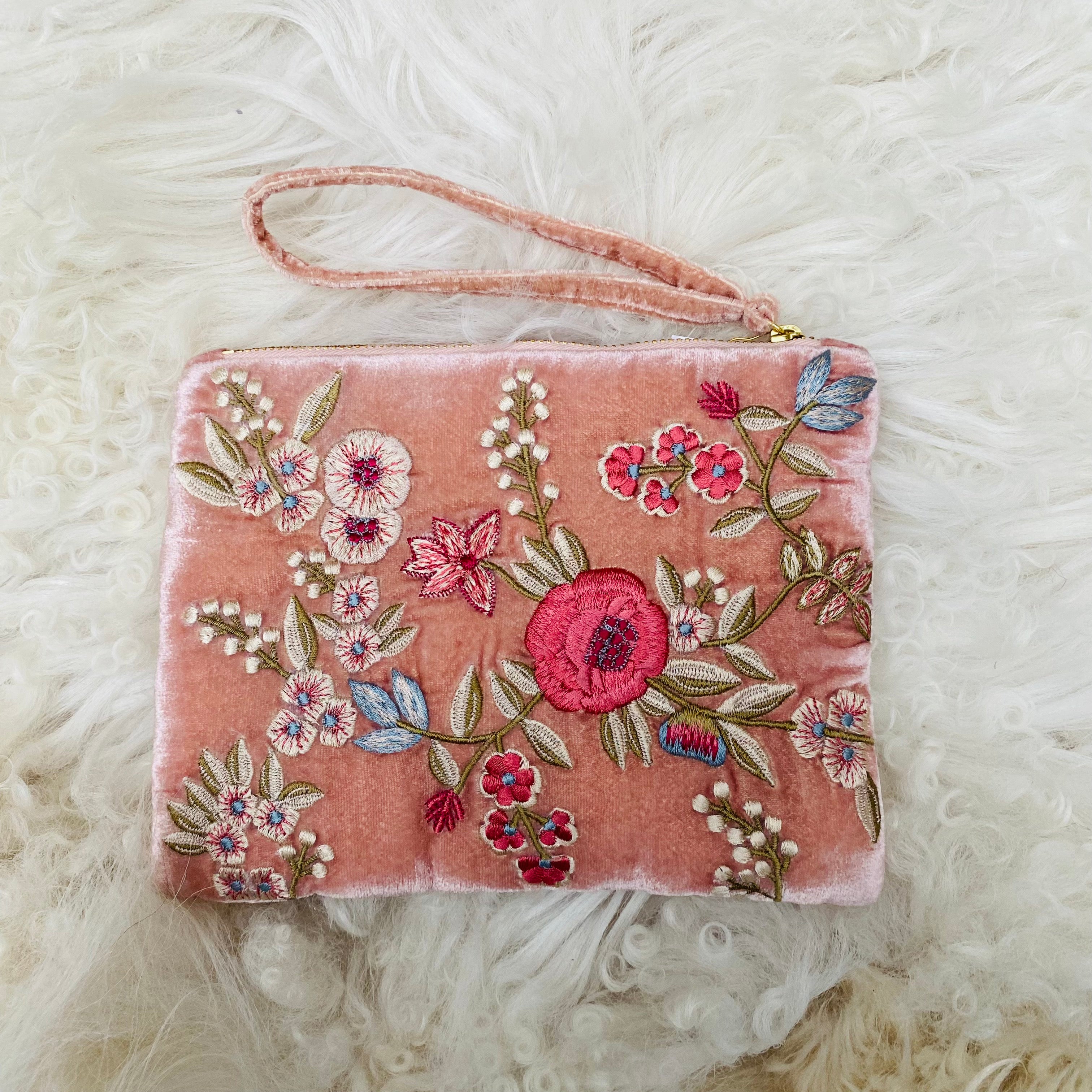 Anke Drechsel Pochette zippée brodée à la main - Liza quartz rose