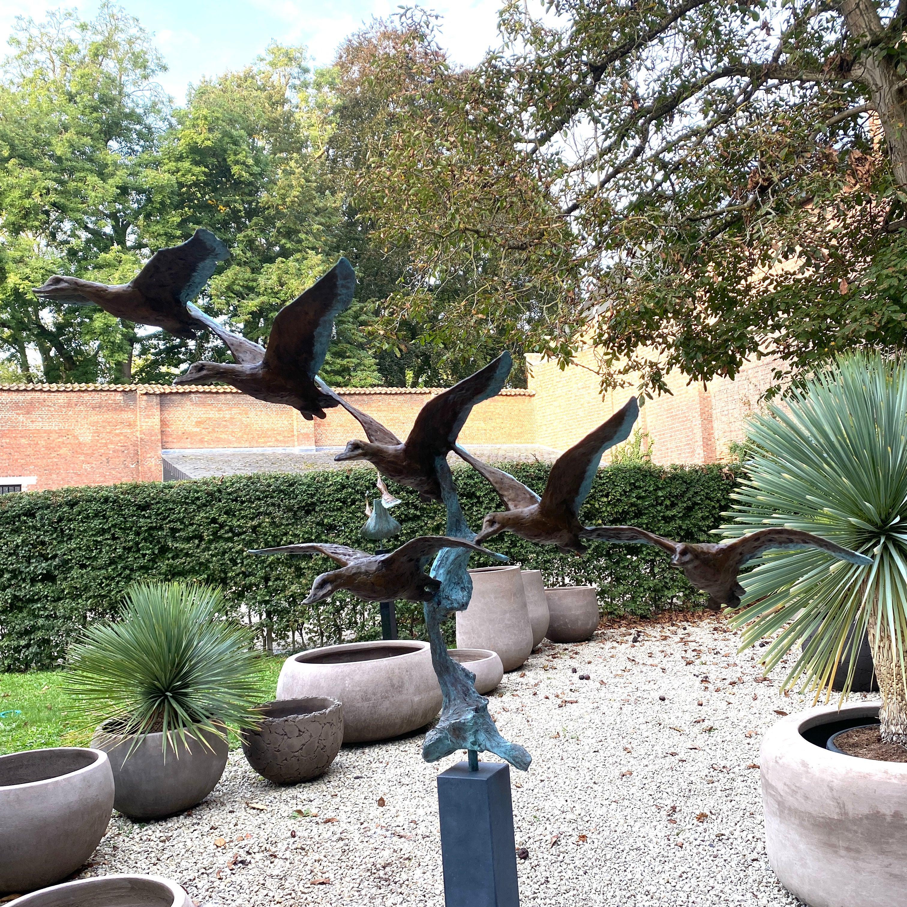 Jonneke Kodde - Natuurvlucht zes vogels aan bronzen stronk