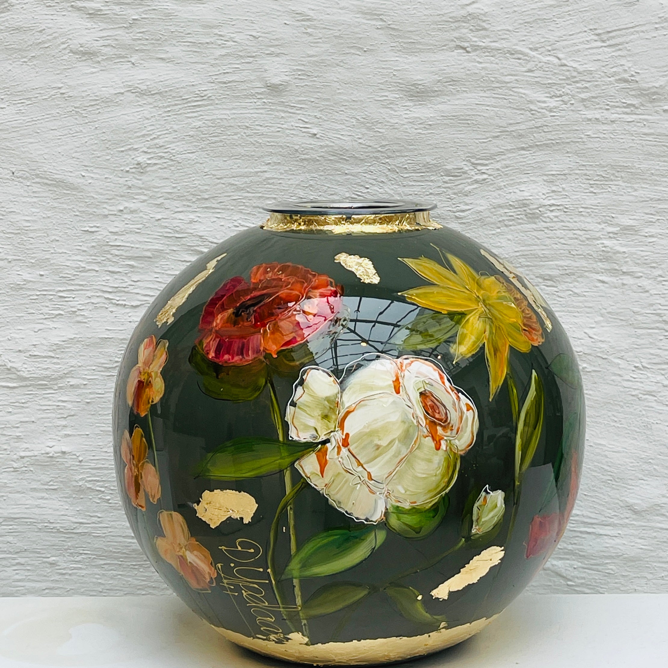 Doortje IJpelaar vase en verre peint à la main ÉDITION LIMITÉE "Autumn Green" EXCLUSIVITÉ DE BORGHT