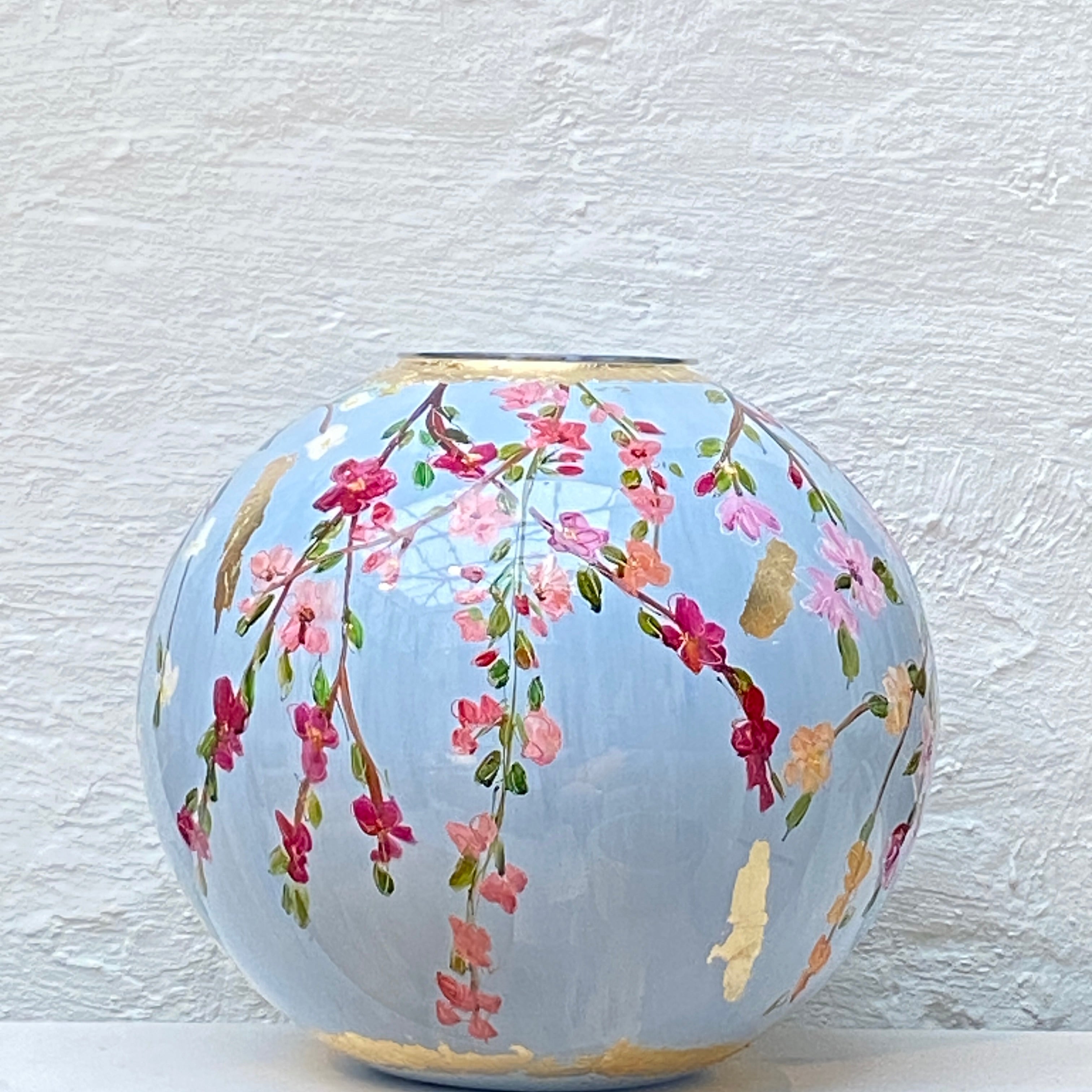 Doortje IJpelaar vase en verre peinte à la main ÉDITION LIMITÉE "Light Blue Blossom" DE BORGHT EXCLUSIVE
