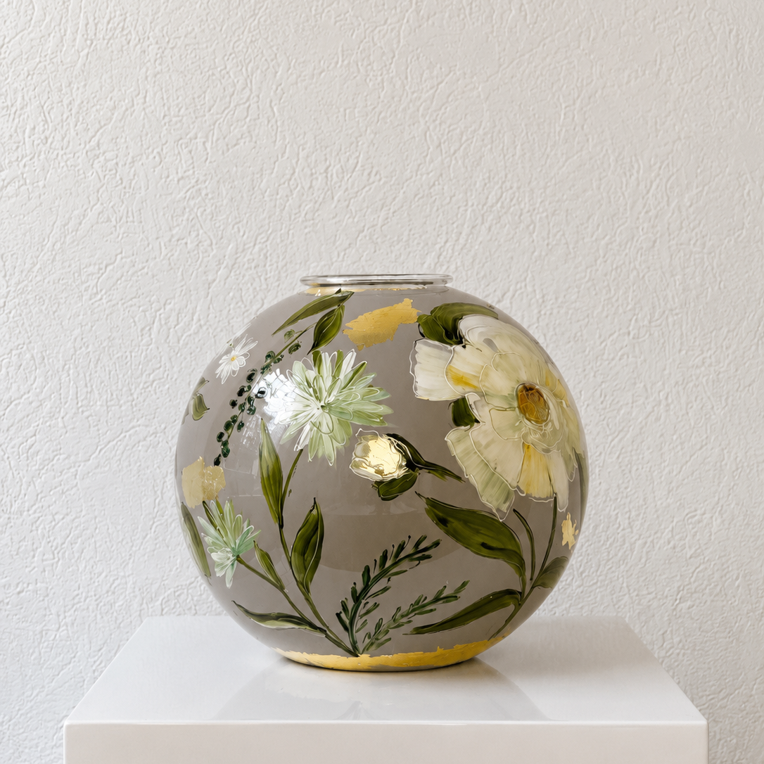 Doortje IJpelaar handgeschilderde glazen BABY vaas "Petite Beige" DE BORGHT EXCLUSIVE