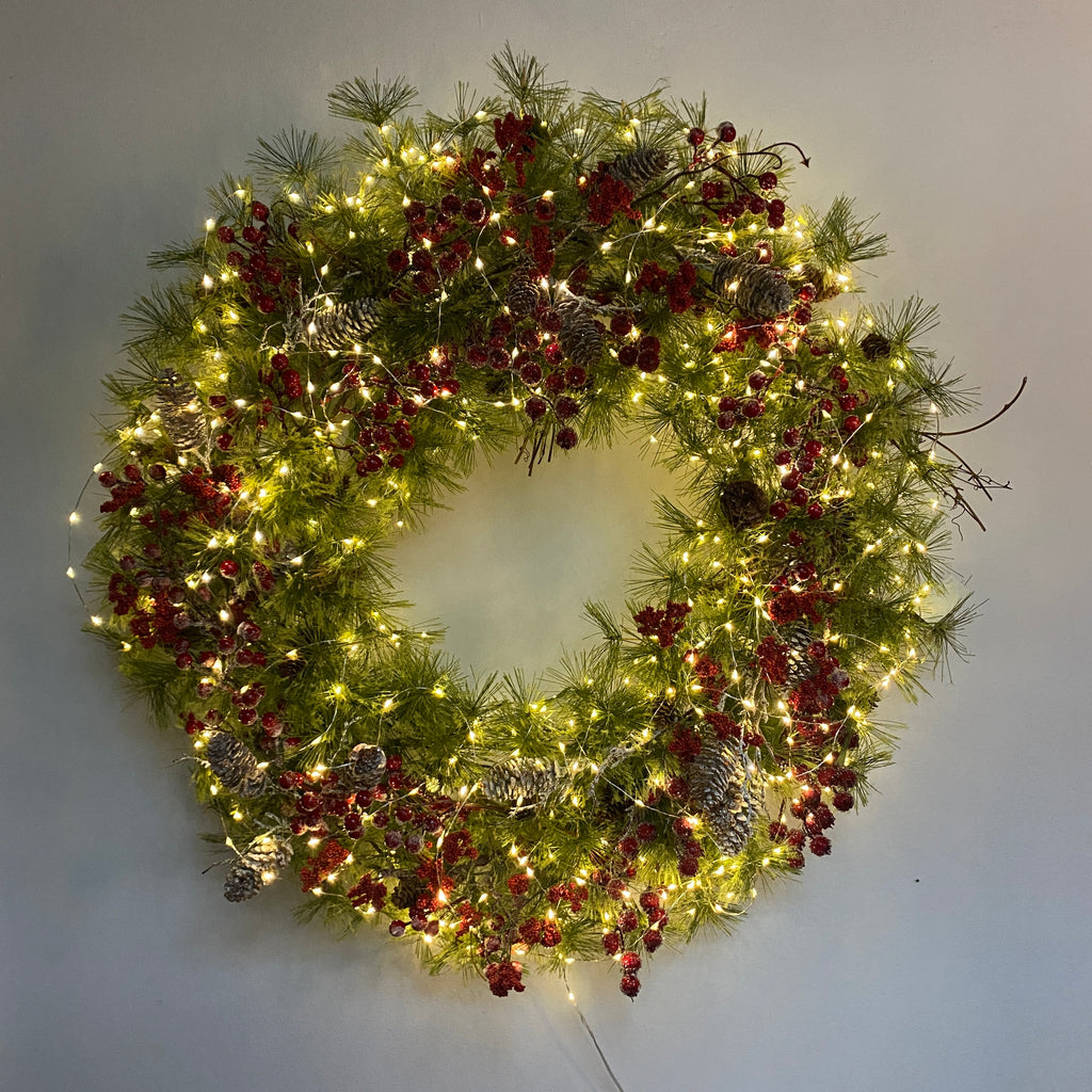 Groene Kerstkrans met rode accenten - Ø90 cm