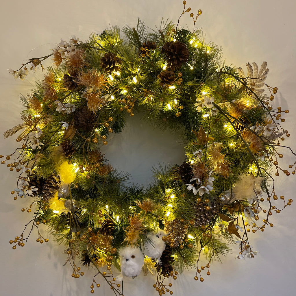 Groene Kerstkrans met bronzen accenten - Ø76 cm