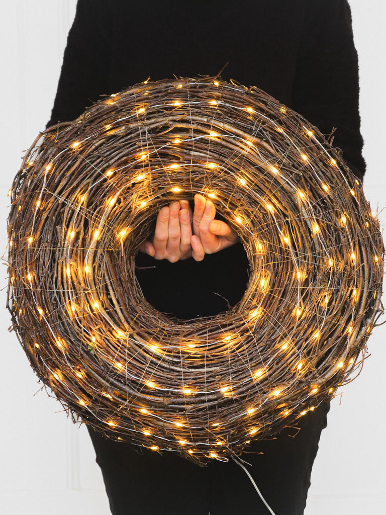 Houten kerstkrans met verlichting - Ø55 cm