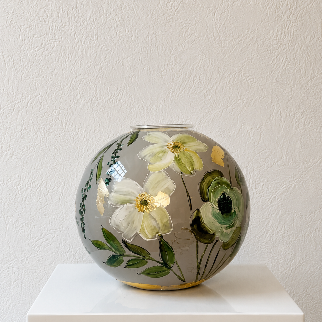 Doortje IJpelaar handgeschilderde glazen BABY vaas "Petite Beige" DE BORGHT EXCLUSIVE