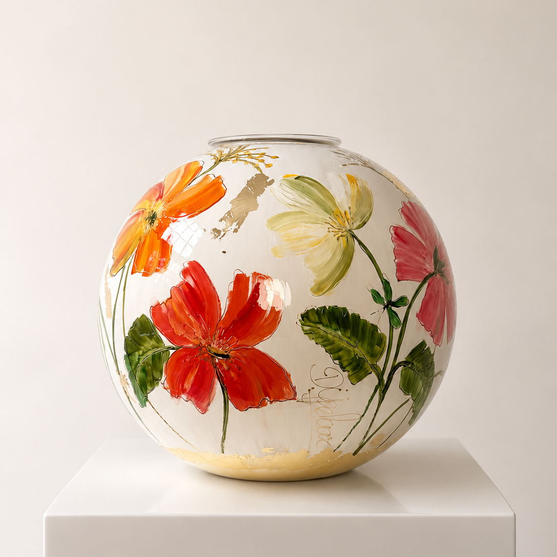 Doortje IJpelaar handgeschilderde glazen vaas LIMITED EDITION "Crème Blossom" DE BORGHT EXCLUSIVE