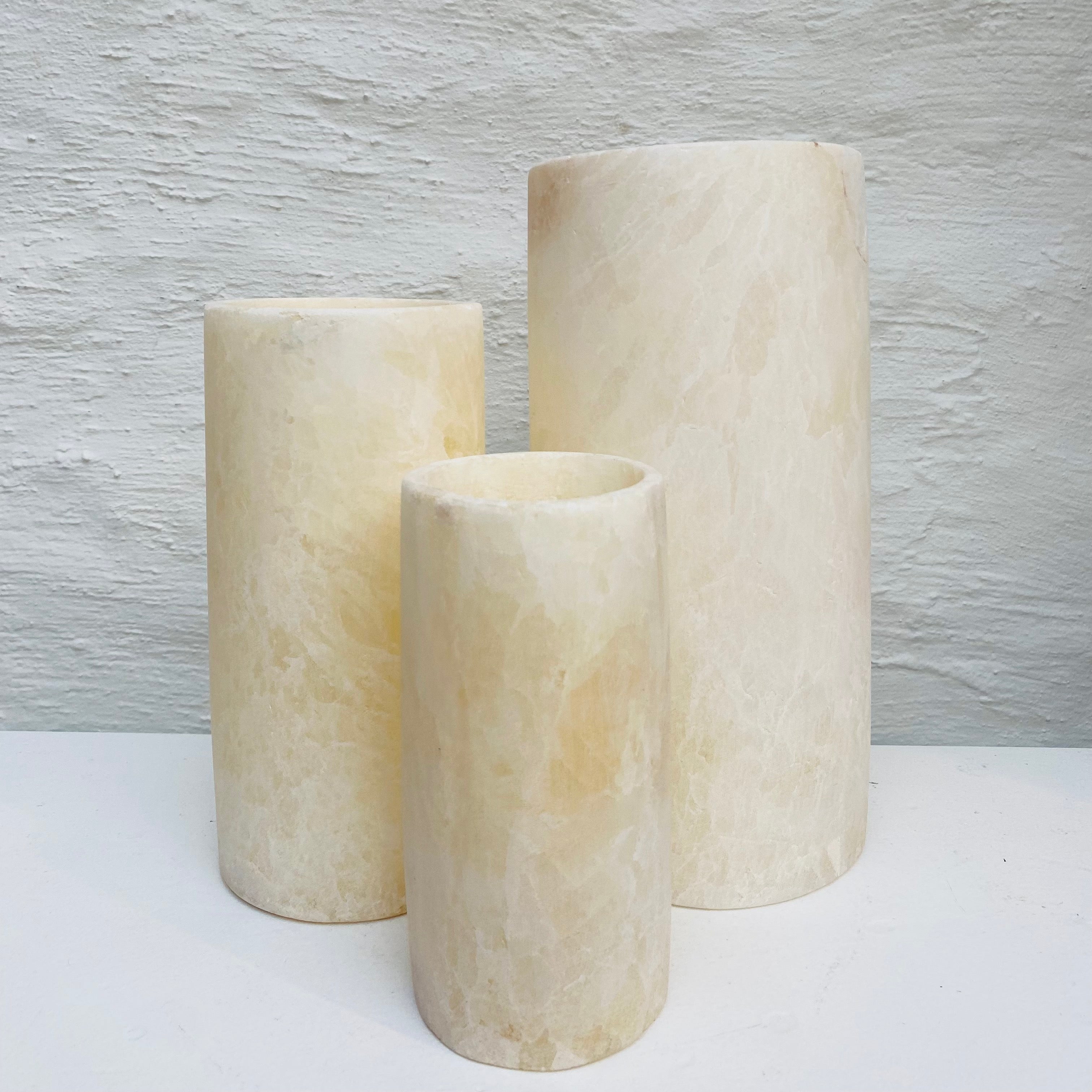 Alabaster theelichthouder cylinder VOORDEELSET