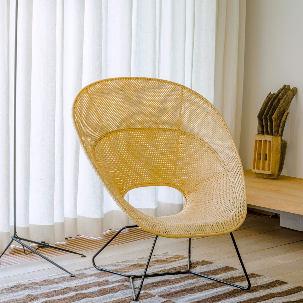 Feelgood designs Tornaux lounge & footstool zwarte frame/rattan peel natural