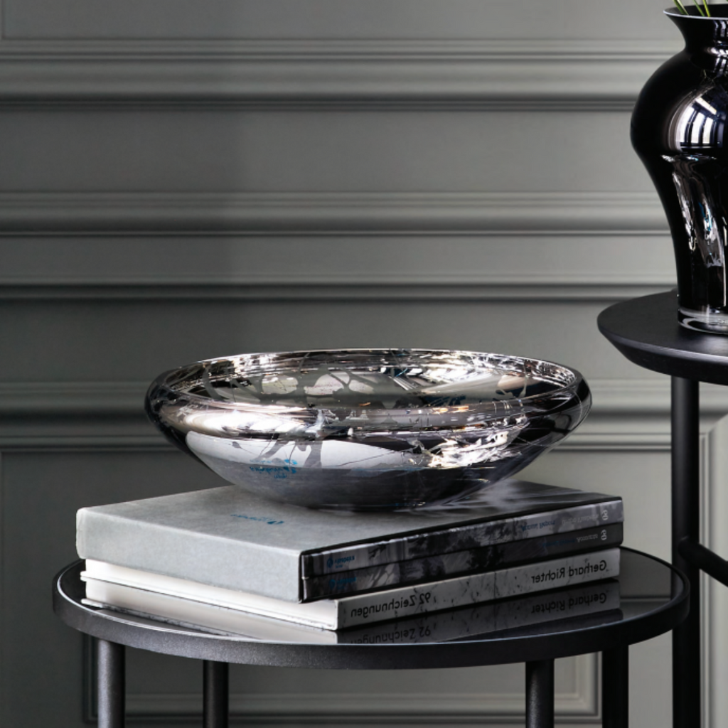 Flat bowl - decoratieve lage glazen schaal, spiegelglas