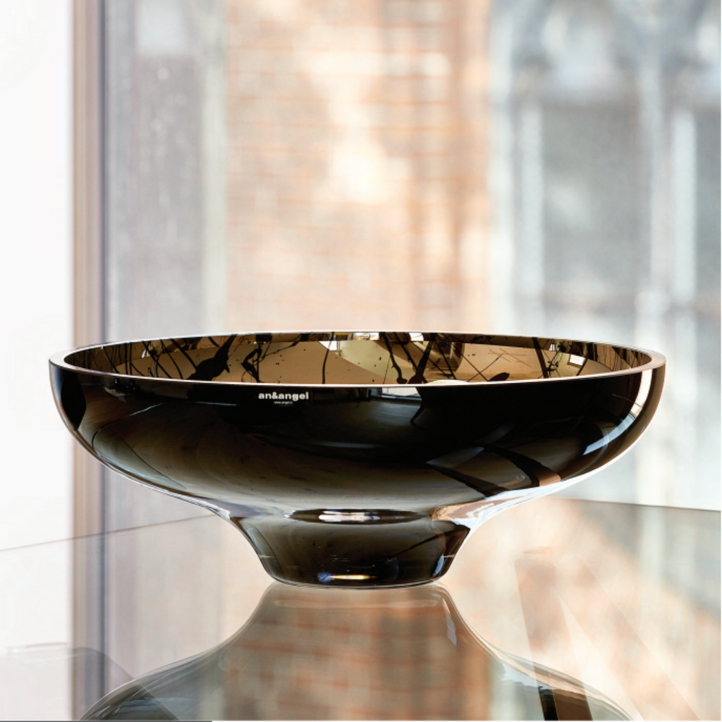 Titan large bowl - decoratieve glazen schaal, zwart & titanium