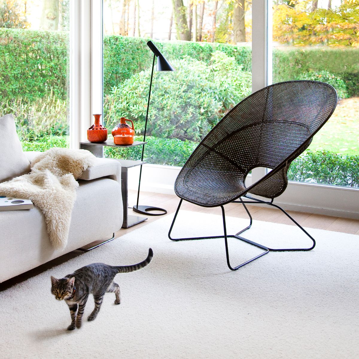 Feelgood designs Tornaux lounge & footstool zwarte frame/rattan peel outdoor